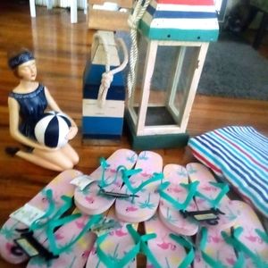 Ladies flip flops,dept 350 Aqua and pink flamingo